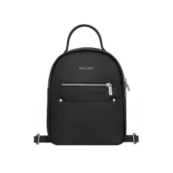 Rucsac din piele cu logo metalic - Negru