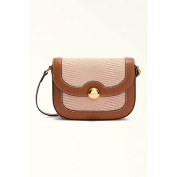 Geanta crossbody cu garnituri din piele Moonlight - Maro scortisoara/Roz somon