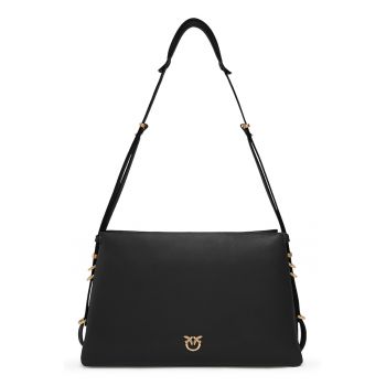 Geanta crossbody de piele cu trei compartimente - Negru