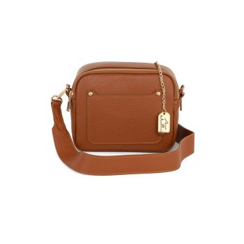Geanta crossbody din piele cu bareta detasabila - Caramel