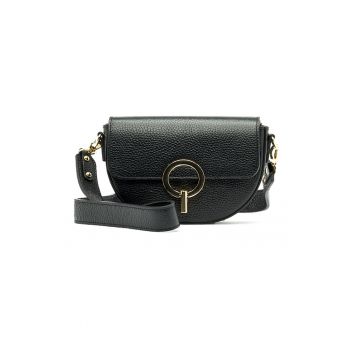 Geanta crossbody din piele cu clapa - Negru