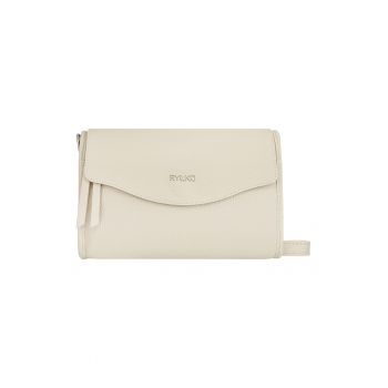 Geanta crossbody din piele cu clapa si bareta detasabila - Bej deschis