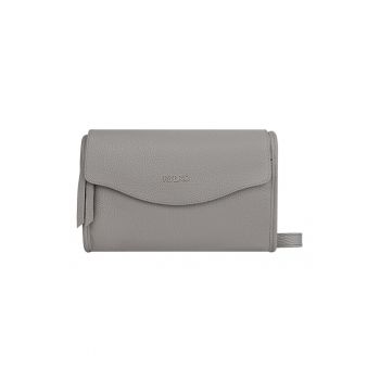 Geanta crossbody din piele cu clapa si bareta detasabila - Gri
