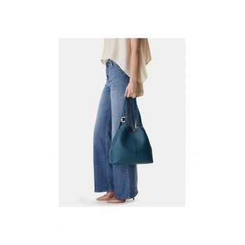 Geanta dama -  piele naturala - albastru - One Size INTL - set cu sac de praf si poseta detasabila