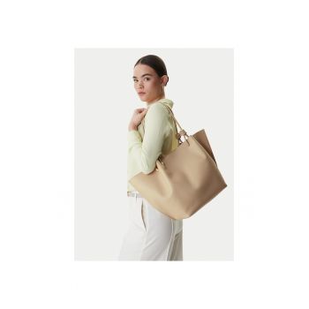 Geanta dama -  piele naturala - bej - One Size INTL - cu saszeta detasabila
