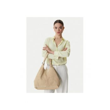 Geanta dama -  piele naturala - bej - One Size INTL - set cu sac de praf si poseta detasabila