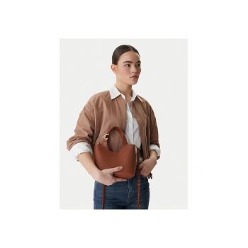 Geanta dama -  piele naturala - maro - One Size INTL - cu bretea detasabila si poseta suplimentara