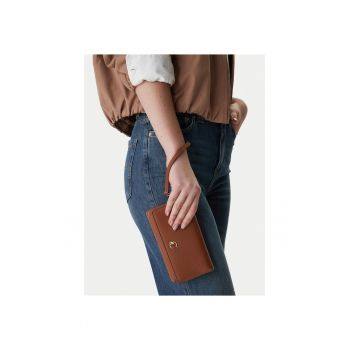 Geanta dama -  piele naturala - maro - One Size INTL - cu manere detasabile - loc pentru 4 carduri