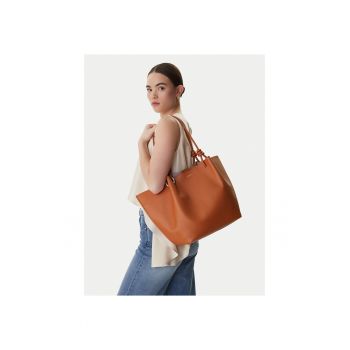 Geanta dama -  piele naturala - maro - One Size INTL - cu saszeta detasabila