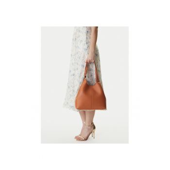 Geanta dama -  piele naturala - maro - One Size INTL - set cu saszeta si sac de praf