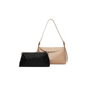 Geanta dama -  piele naturala - One Size - set cu sac de praf - Bej