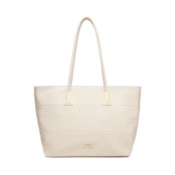 Geanta shopper -  bej - dimensiune A4 - cu saszeta detasabila