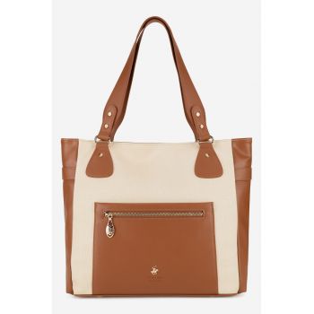 Geanta shopper cu segmente din panza - Bej/Caramel