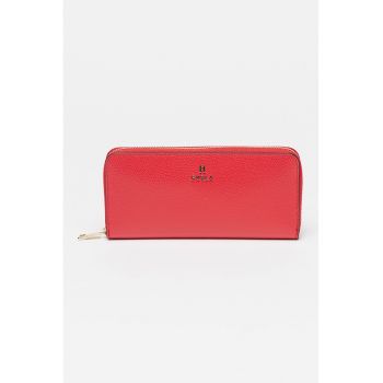Portofel din piele cu fermoar si detaliu logo Camelia - Rosu vermillion