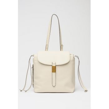 Rucsac de piele cu bareta ajustabila - Alb fildes