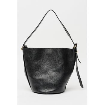 Geanta bucket de piele - Negru stins