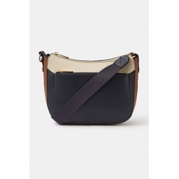 Geanta crossbody colorblock de piele ecologica - Maro/Ecru/Bleumarin