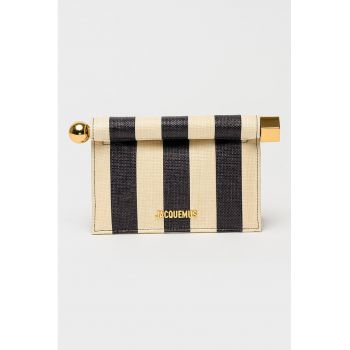 Geanta crossbody cu bareta din lant - Alb fildes/Negru