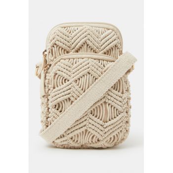 Geanta crossbody cu buzunar cu fermoar - Crem