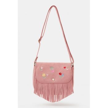 Geanta crossbody cu design floral - Roz prafuit