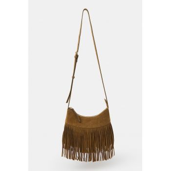 Geanta crossbody cu franjuri - Caramel