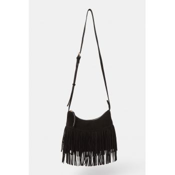 Geanta crossbody cu franjuri - Negru