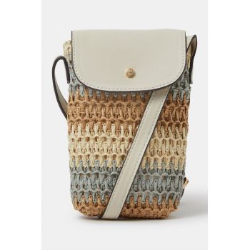 Geanta crossbody cu garnituri din piele ecologica - Gri deschis/Maro deschis