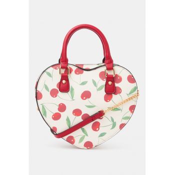 Geanta crossbody cu imprimeu cirese - Rosu/Crem