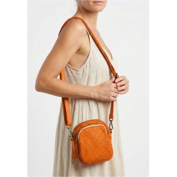 Geanta crossbody cu model impletit - Portocaliu