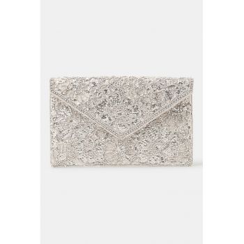 Geanta crossbody cu paiete - Argintiu