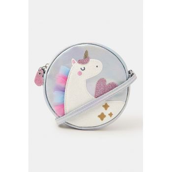 Geanta crossbody cu unicorn - Roz pastel/Argintiu