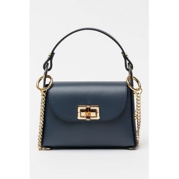 Geanta crossbody de piele cu bareta din lant - Albastru cobalt