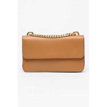 Geanta crossbody de piele cu clapa - Maro Siena