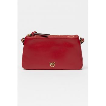 Geanta crossbody de piele cu doua compartimente Double Mini - Rosu vintage