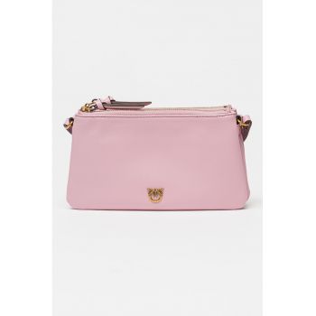 Geanta crossbody de piele cu doua compartimente Double Mini - Roz deschis