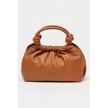 Geanta crossbody de piele cu logo - Caramel