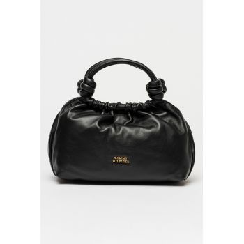 Geanta crossbody de piele cu logo - Negru