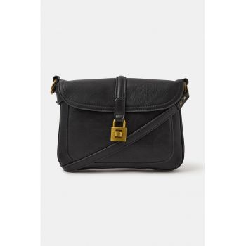 Geanta crossbody de piele ecologica cu 2 compartimente - Negru