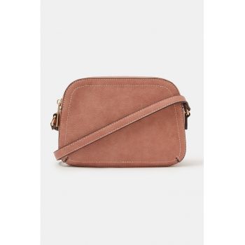 Geanta crossbody de piele ecologica cu 2 compartimente - Roz somon