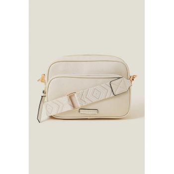 Geanta crossbody de piele ecologica cu bareta detasabila - Crem