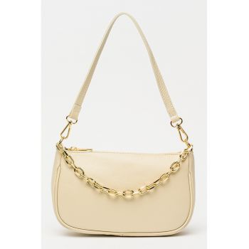 Geanta crossbody de piele granulata - Bej antichizat