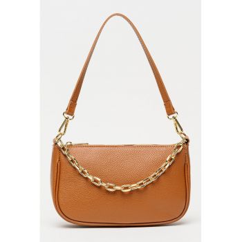Geanta crossbody de piele granulata - Caramel