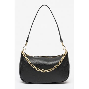 Geanta crossbody de piele granulata - Negru carbon