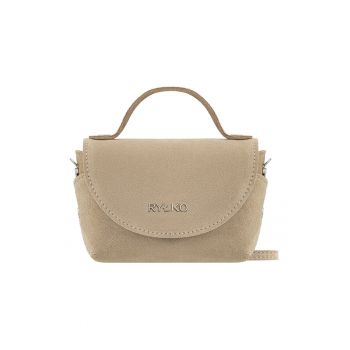 Geanta crossbody de piele intoarsa cu logo - Bej nisip