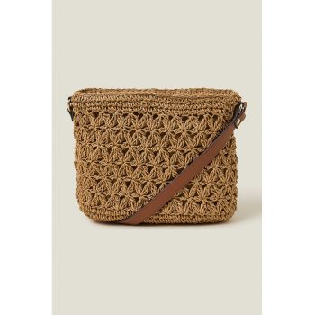 Geanta crossbody de rafie - Maro camel