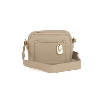 Geanta crossbody din piele cu bareta detasabila - Bej inchis