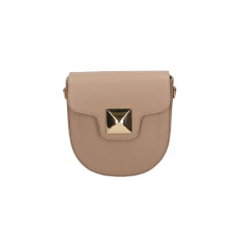 Geanta crossbody din piele cu bareta detasabila - Maro taupe