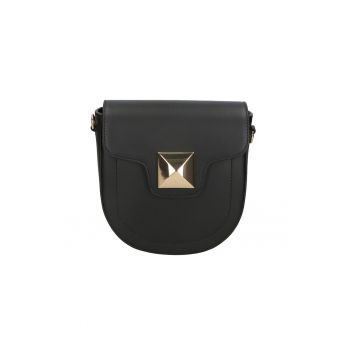 Geanta crossbody din piele cu bareta detasabila - Negru