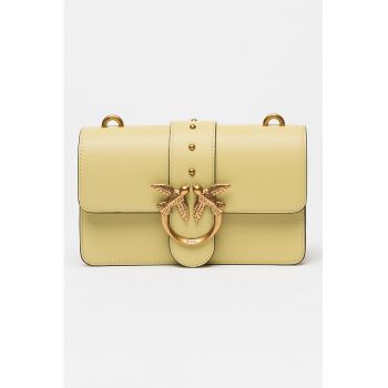 Geanta crossbody din piele cu bareta din lant - Galben murdar