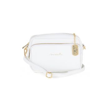 Geanta crossbody din piele cu buzunar frontal cu fermoar - Alb optic